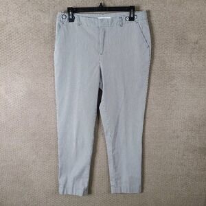 Grace Pants Womens 10 Gray White Striped Flat Front Cotton Blend Ankle Career
